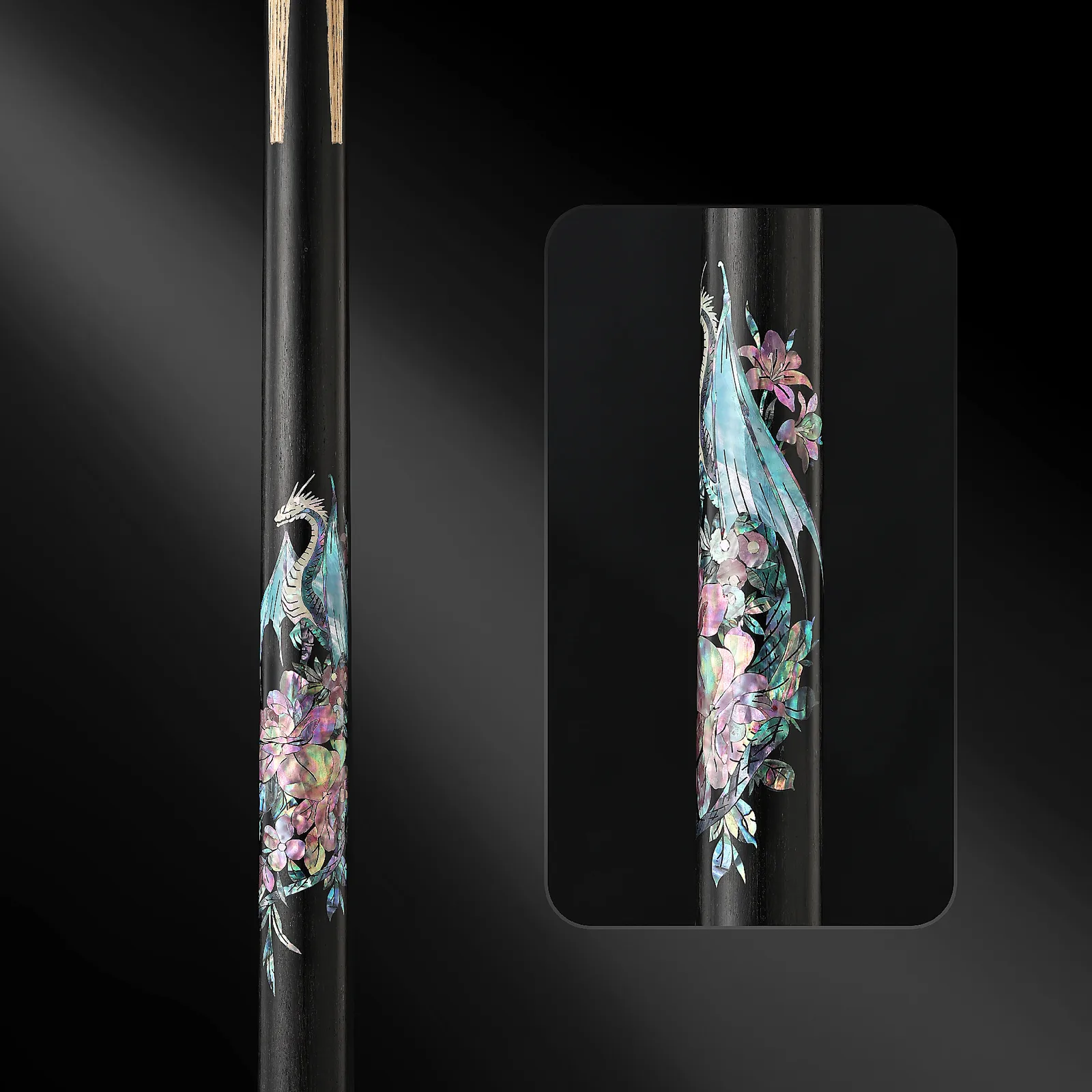 DBG-006 Dragon & Flower cue shell inlay pattern